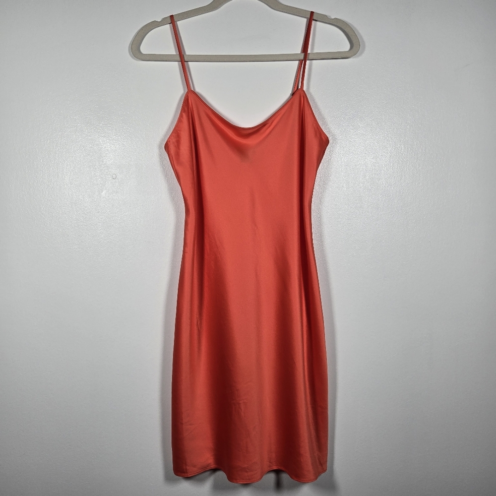 Natori Orange Satin Cami Gown Slip Dress Size XS Romantic Sexy Sleek Feminine
